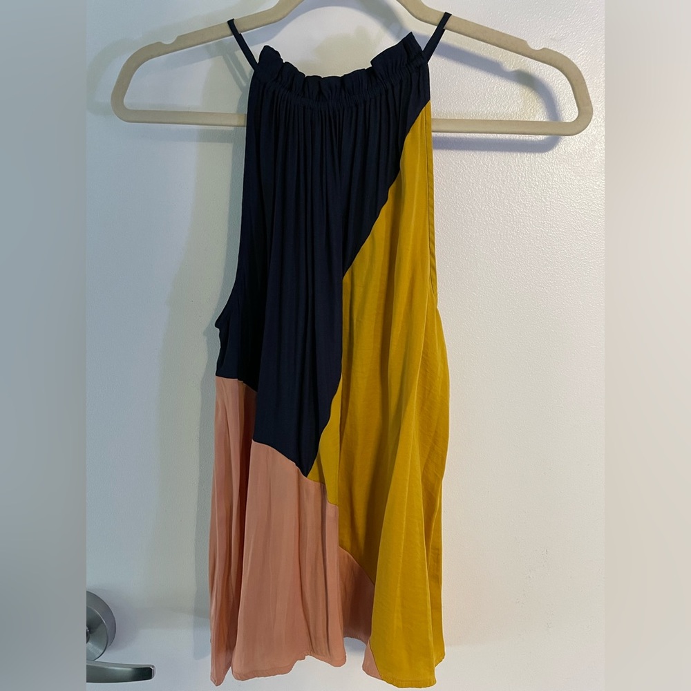 Loft halter top. Navy, yellow and pink.
